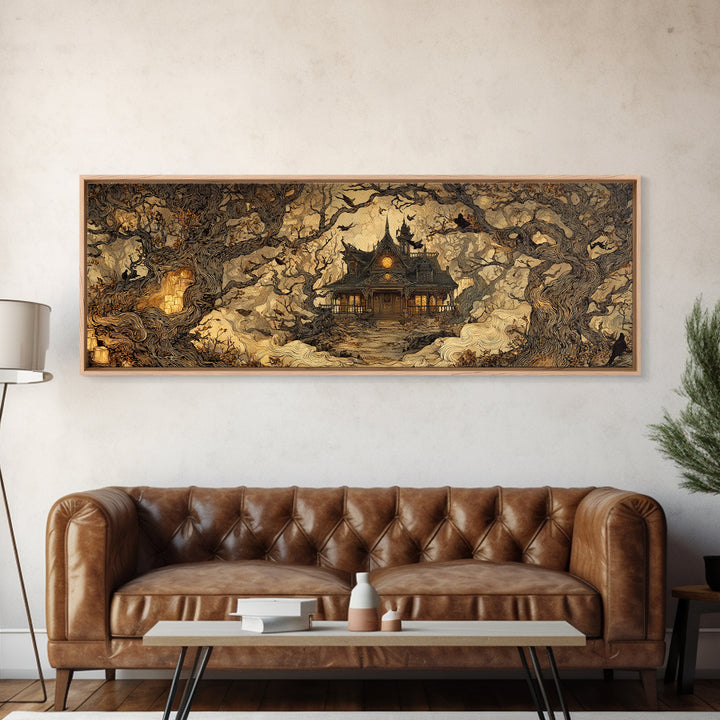 The Last House At The World'S Edge, Gothic Storybook Art, Extra Wide Wall Art, Gothic Horror Wall Art, Framed Canvas Print