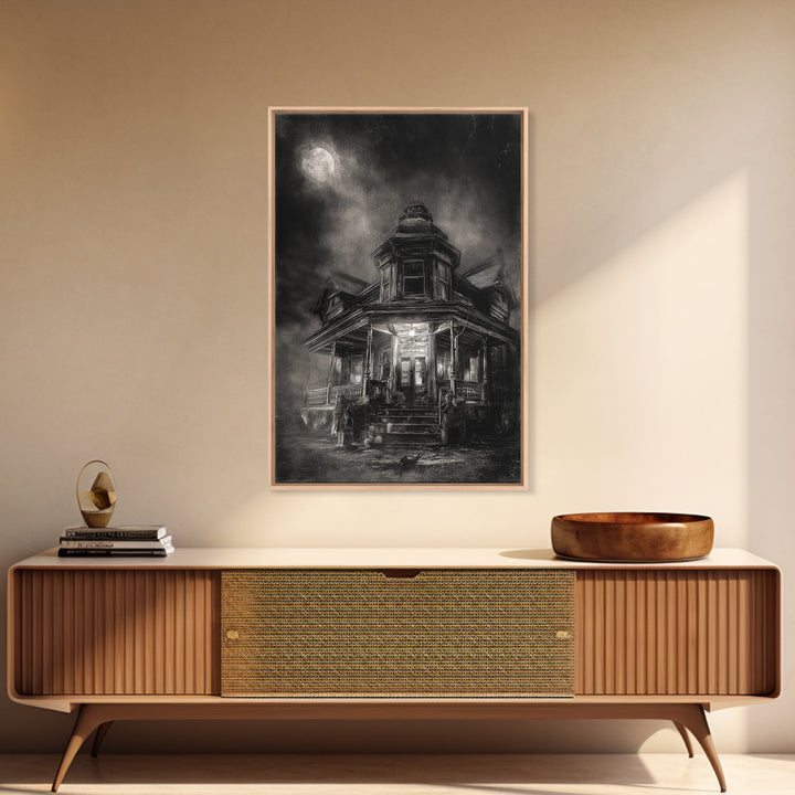The Last House At The World'S Edge, Biomechanical Horror Art, Vertical Wall Art, Dark Halloween Decor, Canvas Print, Halloween Wall Art