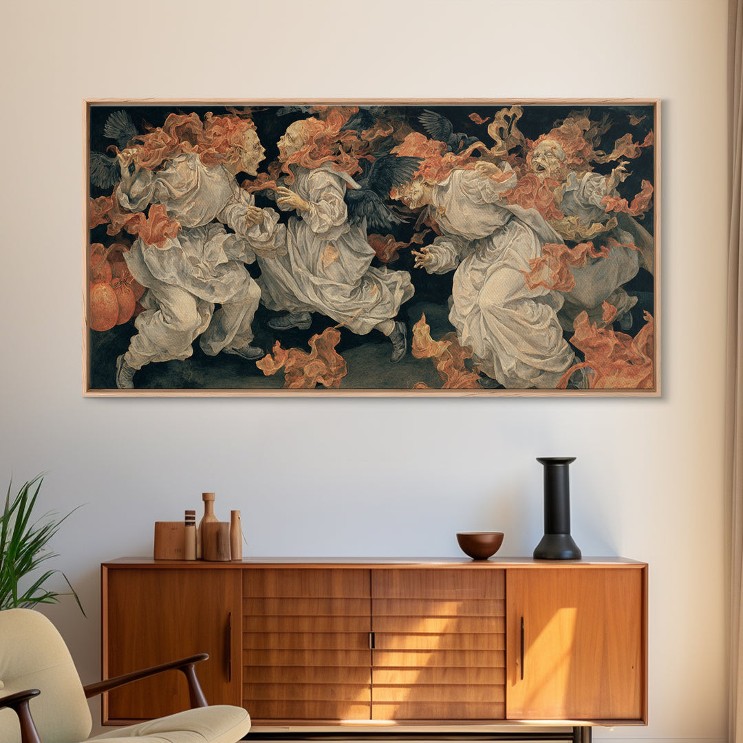 Halloween On Another Planet, Dark Renaissance Art, Wide Panoramic Art, Dark Halloween Decor, Canvas Print, Halloween Wall Art