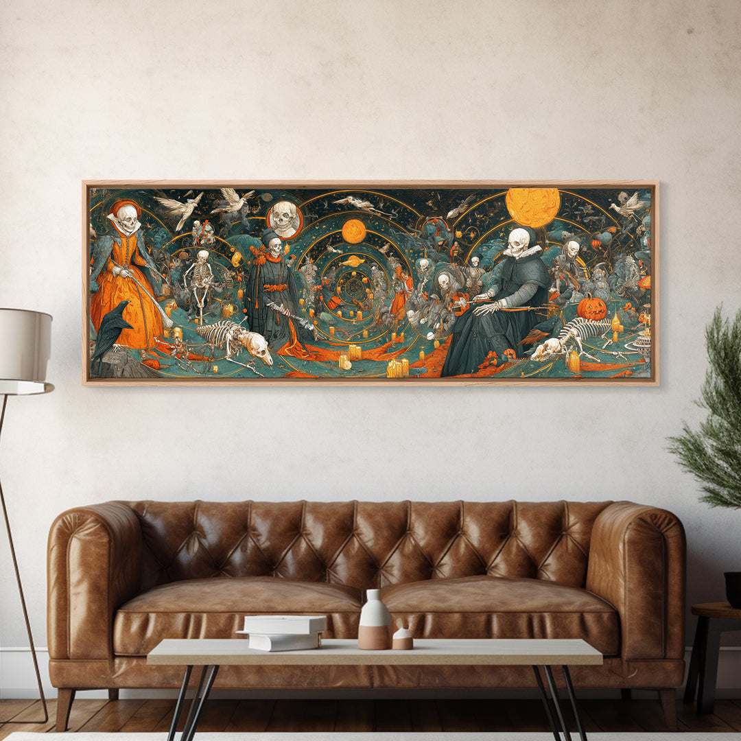 Halloween On Another Planet, Danse Macabre Art, Extra Wide Wall Art, Gothic Horror Wall Art, Framed Canvas Print