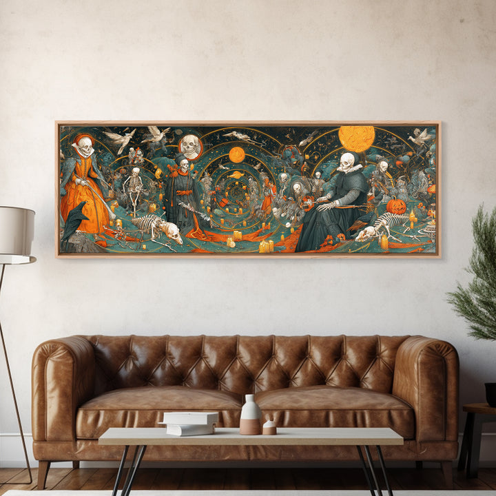 Halloween On Another Planet, Danse Macabre Art, Extra Wide Wall Art, Gothic Horror Wall Art, Framed Canvas Print