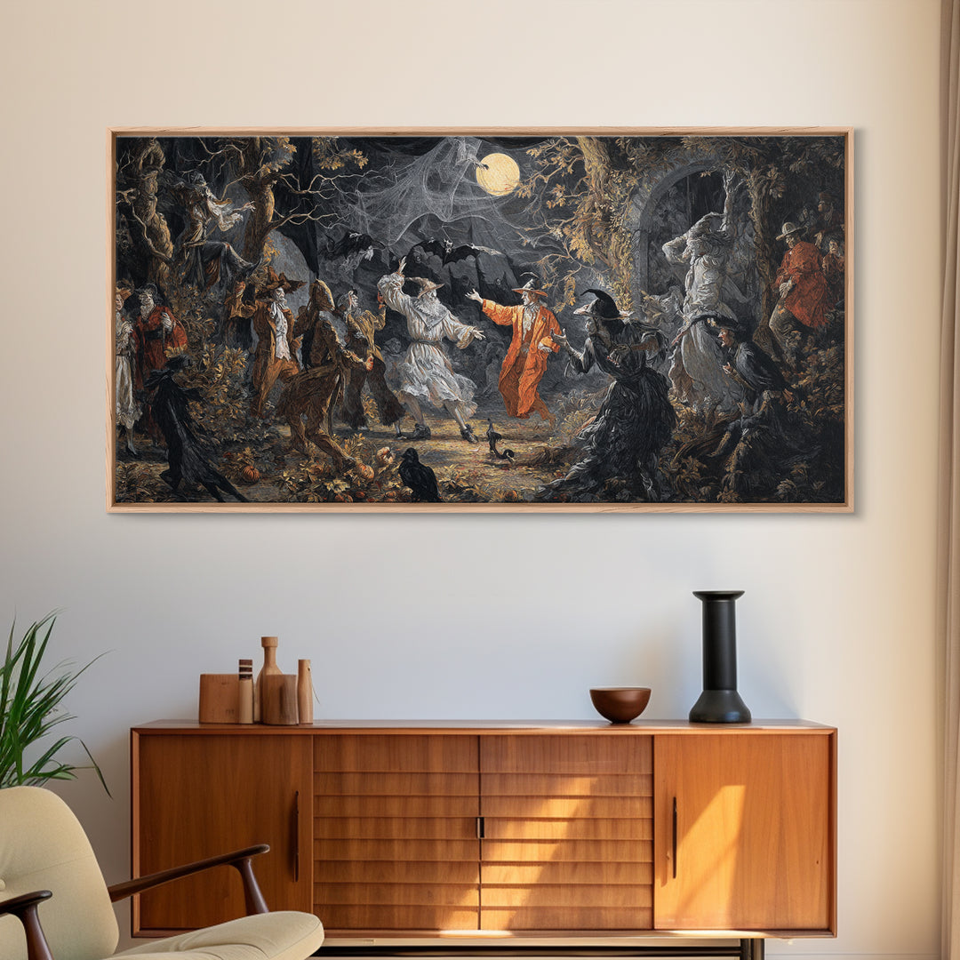 Halloween On Another Planet, Dark Romantic Horror Art, Wide Panoramic Art, Dark Halloween Decor, Framed Canvas Print, Halloween Wall Art