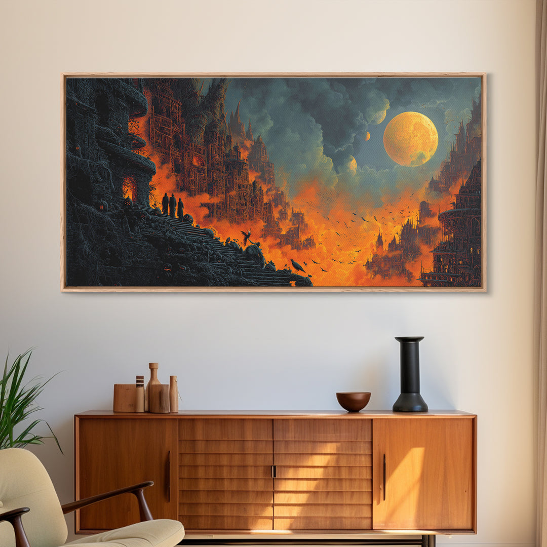 Halloween On Another Planet, Apocalyptic Romantic Art, Wide Panoramic Art, Gothic Horror Wall Art, Canvas Print, Halloween Wall Art