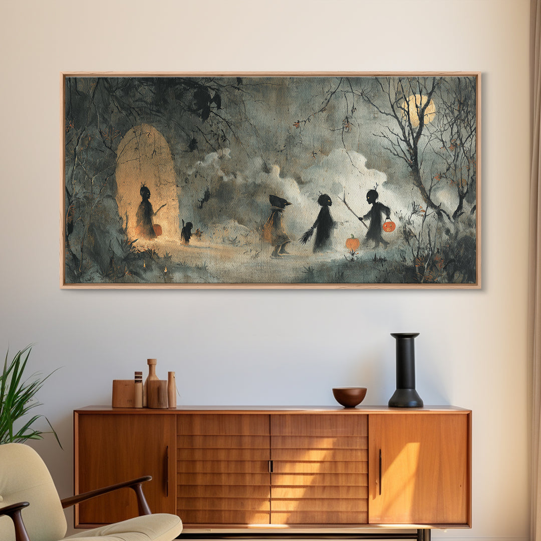 Halloween On Another Planet, Symbolist Dream Art, Wide Panoramic Art, Macabre Wall Art, Canvas Print, Halloween Wall Art