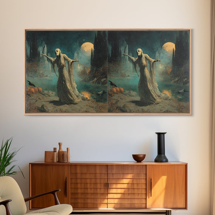 Halloween On Another Planet, Symbolist Gothic Landscape, Wide Panoramic Art, Dark Fantasy Wall Art, Canvas Print, Halloween Wall Art