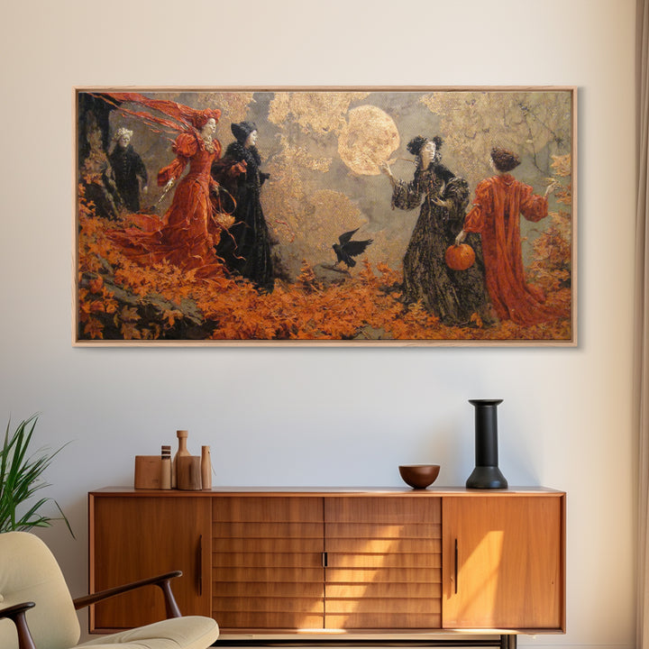 Halloween On Another Planet, Ornate Symbolist Art, Wide Panoramic Art, Macabre Wall Art, Framed Canvas Print, Halloween Wall Art