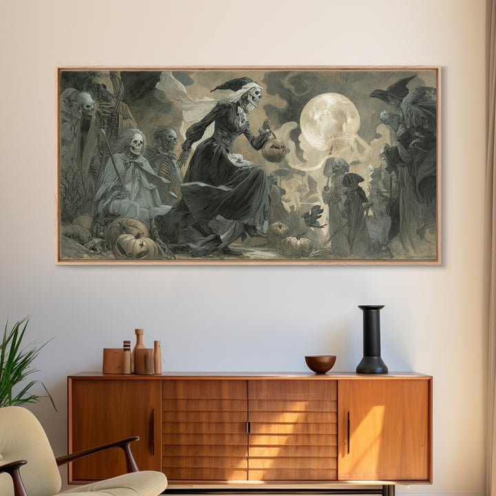 Halloween On Another Planet, Decadent Gothic Art, Wide Panoramic Art, Macabre Wall Art, Framed Canvas Print, Halloween Wall Art
