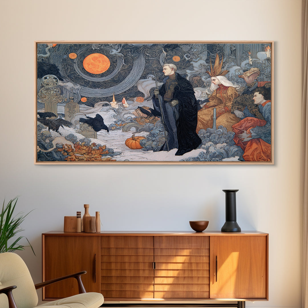 Halloween On Another Planet, Symbolist Death Art, Landscape Wall Art, Dark Fantasy Wall Art, Framed Canvas Print, Halloween Wall Art