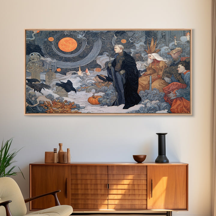 Halloween On Another Planet, Symbolist Death Art, Landscape Wall Art, Dark Fantasy Wall Art, Framed Canvas Print, Halloween Wall Art