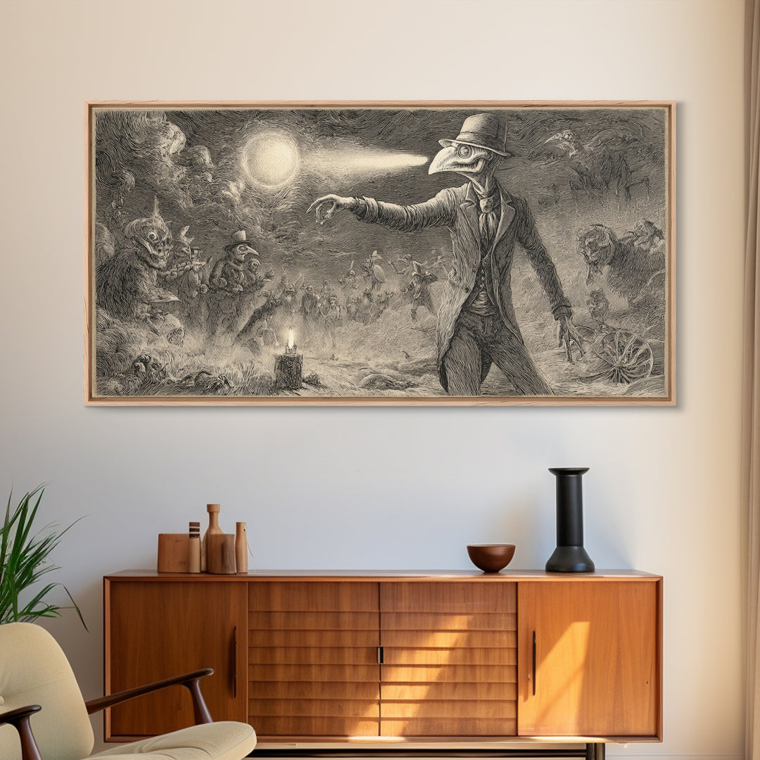 Halloween On Another Planet, Expressionist Nightmare Art, Wide Panoramic Art, Gothic Horror Wall Art, Canvas Print, Halloween Wall Art