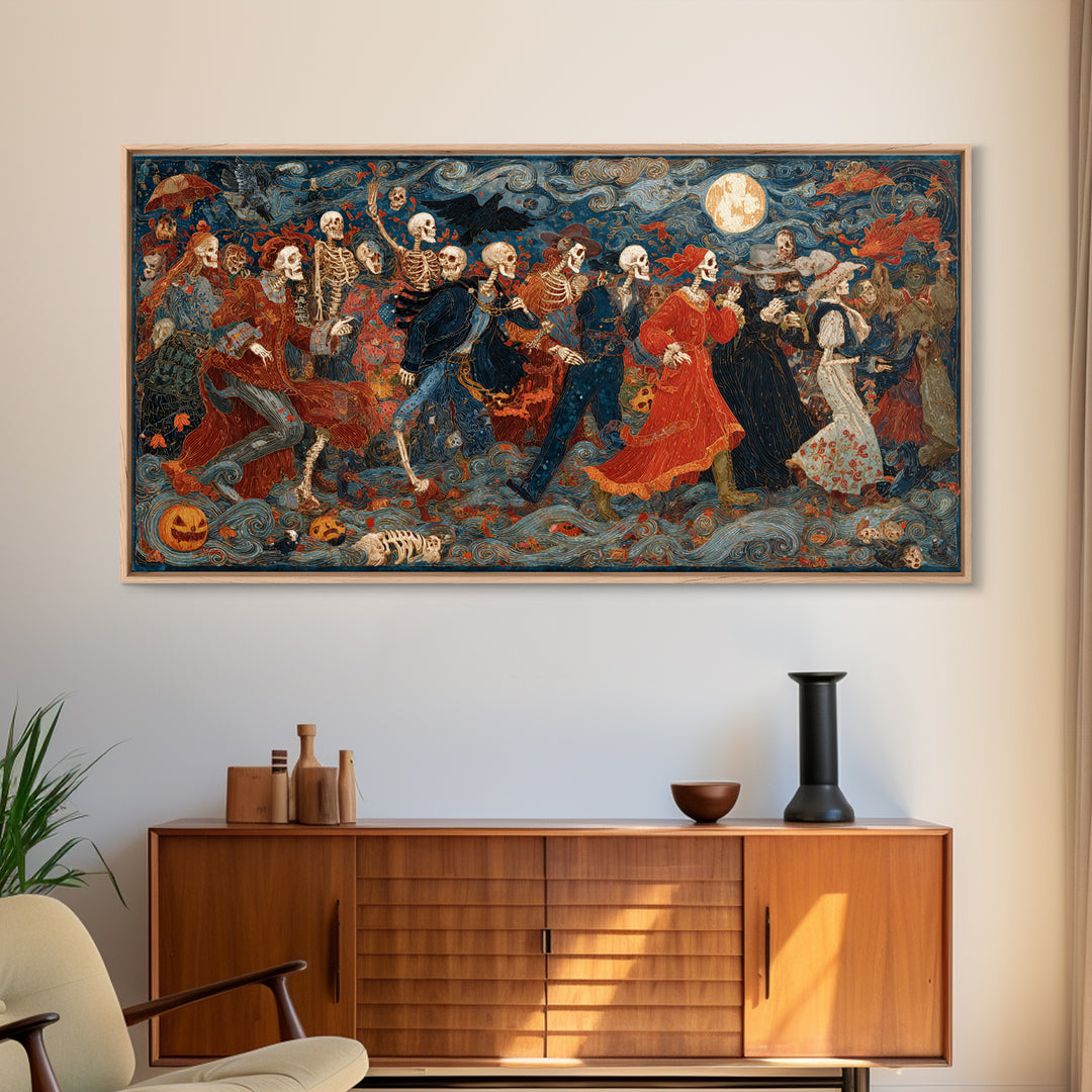 Halloween On Another Planet, Grotesque Carnival Art, Wide Panoramic Art, Dark Halloween Decor, Framed Canvas Print, Halloween Wall Art