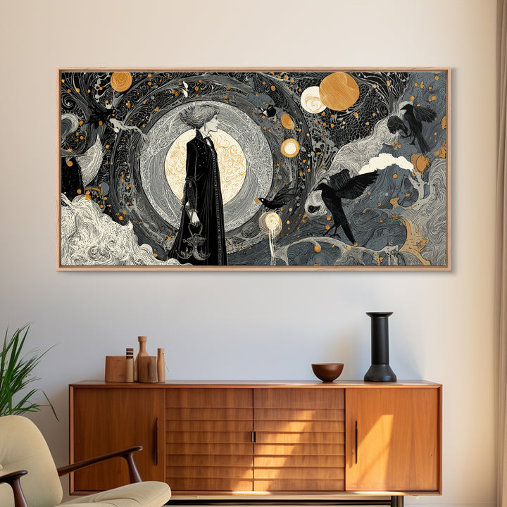 Halloween On Another Planet, Decadent Line Art, Wide Panoramic Art, Gothic Horror Wall Art, Canvas Print, Halloween Wall Art
