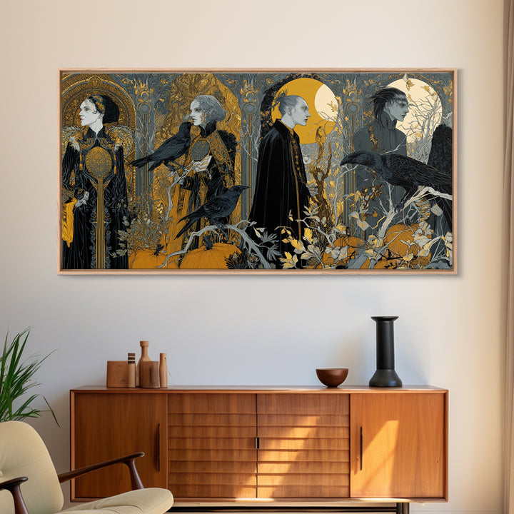 Halloween On Another Planet, Stained Glass Gothic Art, Wide Panoramic Art, Dark Fantasy Wall Art, Canvas Print, Halloween Wall Art