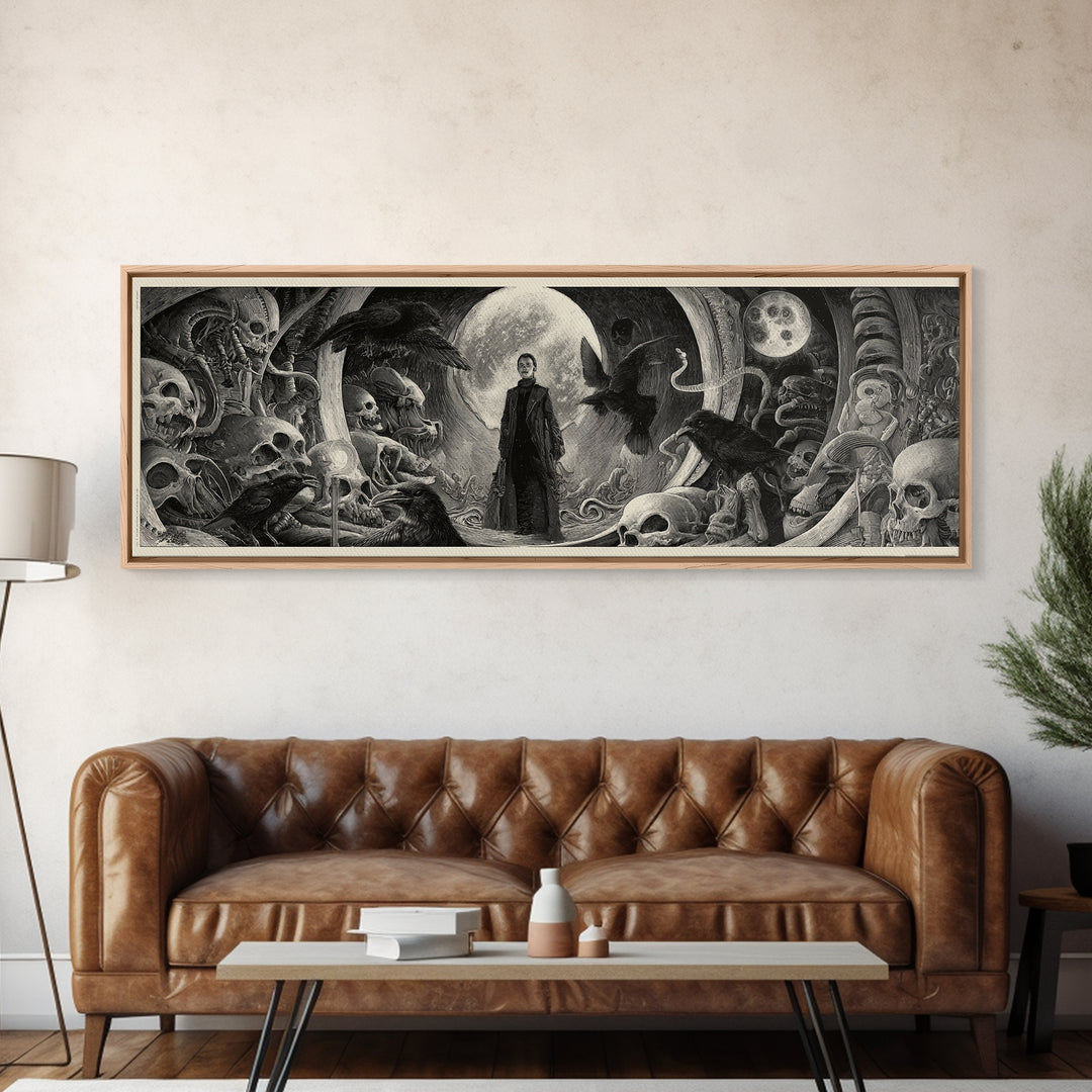 Halloween On Another Planet, Biomechanical Horror Art, Extra Wide Wall Art, Gothic Horror Wall Art, Canvas Print, Halloween Wall Art