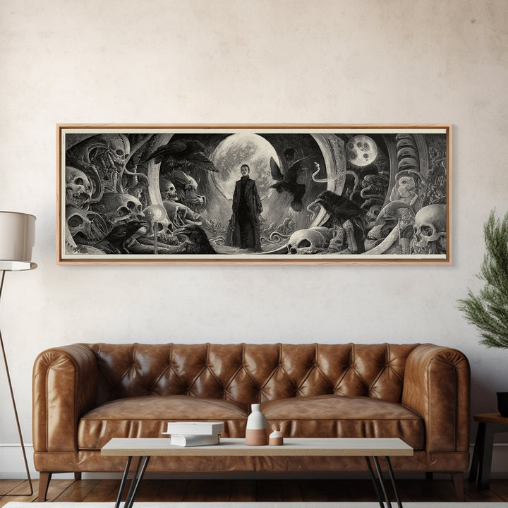 Halloween On Another Planet, Biomechanical Horror Art, Extra Wide Wall Art, Gothic Horror Wall Art, Canvas Print, Halloween Wall Art