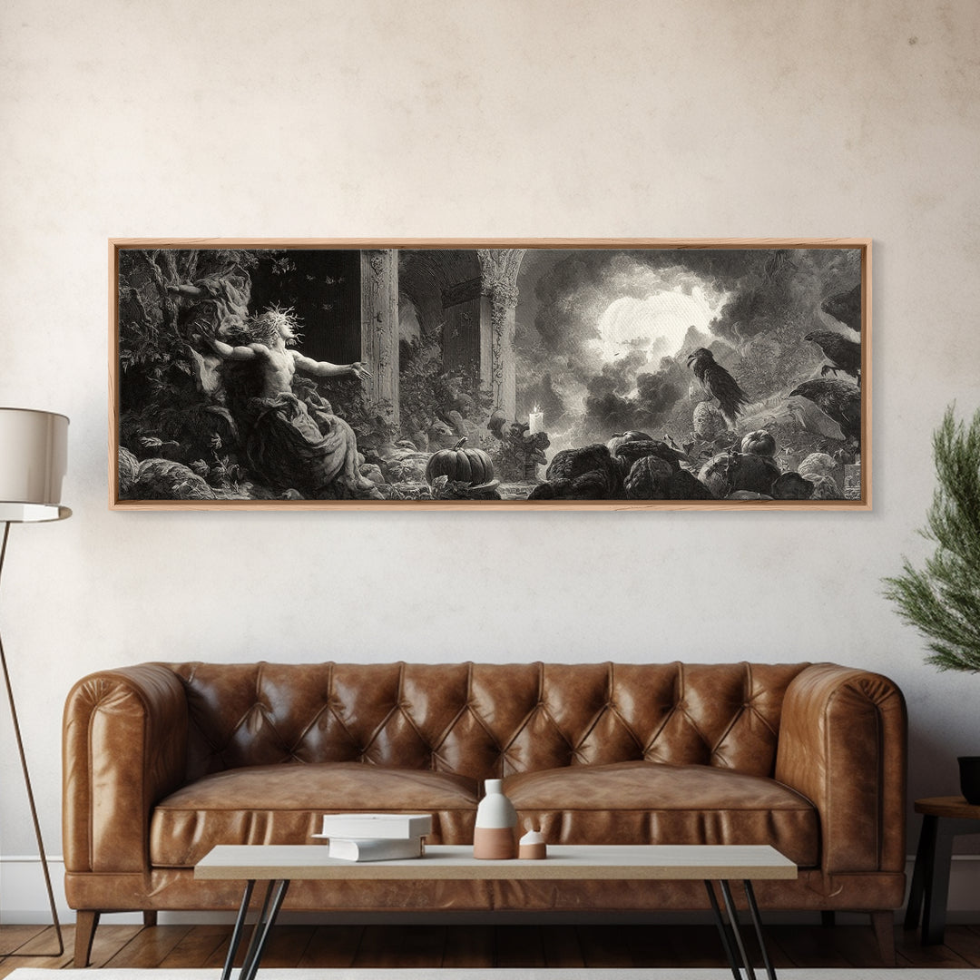 The Personification Of October, Gothic Engraving Art, Extra Wide Wall Art, Dark Halloween Decor, Canvas Print, Halloween Wall Art