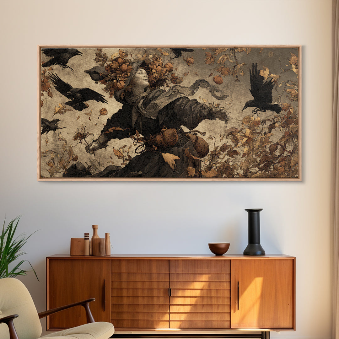 The Personification Of October, Northern Renaissance Horror, Wide Panoramic Art, Macabre Wall Art, Framed Canvas Print