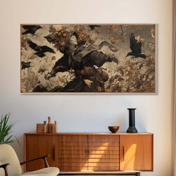 The Personification Of October, Northern Renaissance Horror, Wide Panoramic Art, Macabre Wall Art, Framed Canvas Print