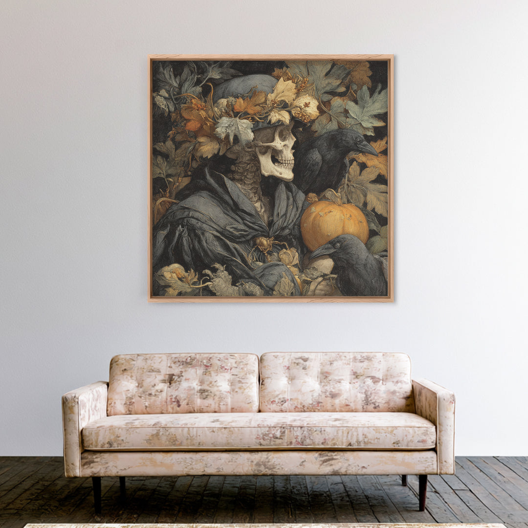 The Personification Of October, Danse Macabre Art, Square Wall Art, Dark Halloween Decor, Framed Canvas Print