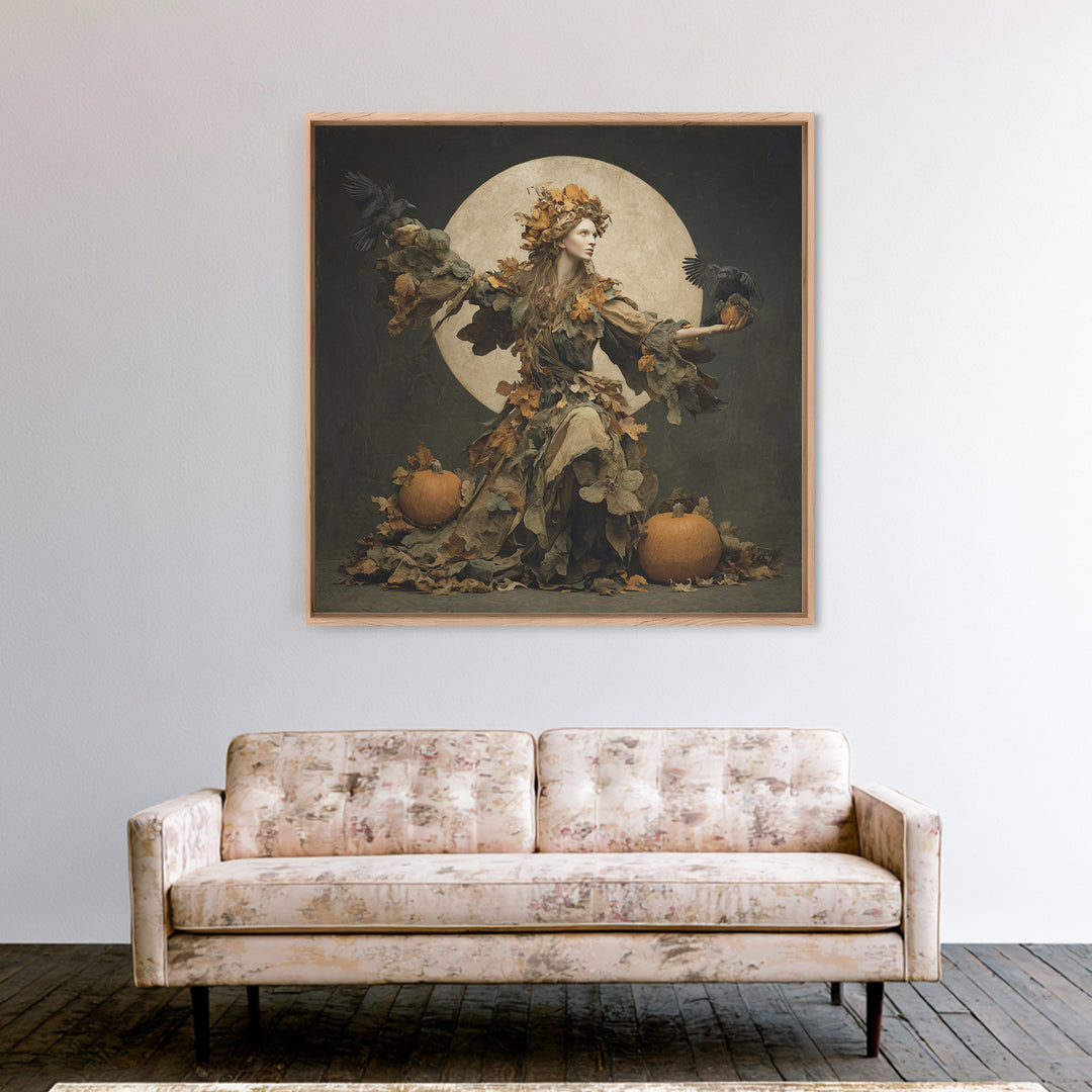 The Personification Of October, Symbolist Dream Art, Square Wall Art, Macabre Wall Art, Framed Canvas Print, Halloween Wall Art
