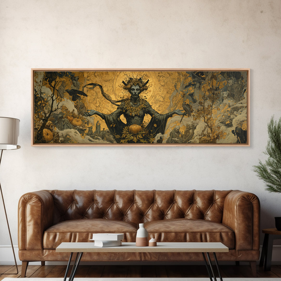 The Personification Of October, Ornate Symbolist Art, Extra Wide Wall Art, Dark Halloween Decor, Canvas Print, Halloween Wall Art
