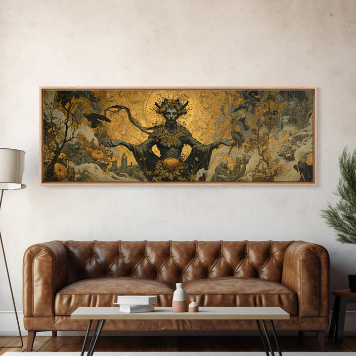 The Personification Of October, Ornate Symbolist Art, Extra Wide Wall Art, Dark Halloween Decor, Canvas Print, Halloween Wall Art