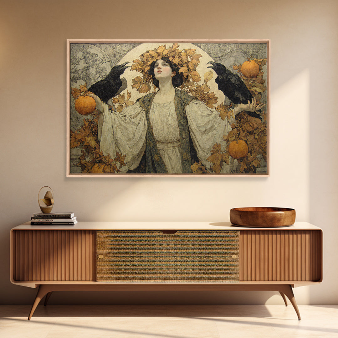 The Personification Of October, Symbolist Death Art, Landscape Wall Art, Dark Fantasy Wall Art, Framed Canvas Print
