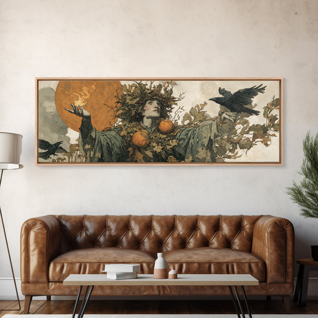 The Personification Of October, Symbolist Etching Art, Extra Wide Wall Art, Dark Fantasy Wall Art, Framed Canvas Print, Macabre Wall Art