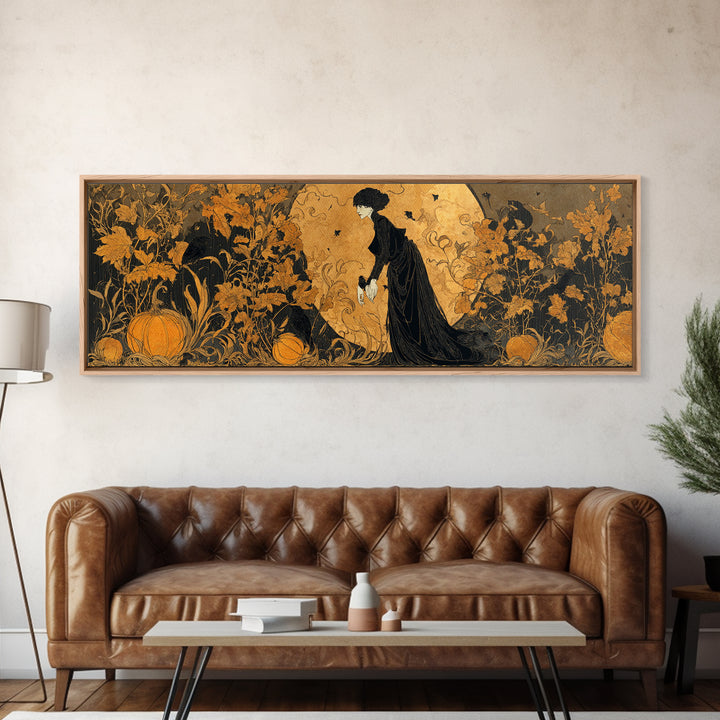 The Personification Of October, Decadent Line Art, Extra Wide Wall Art, Gothic Horror Wall Art, Canvas Print, Halloween Wall Art