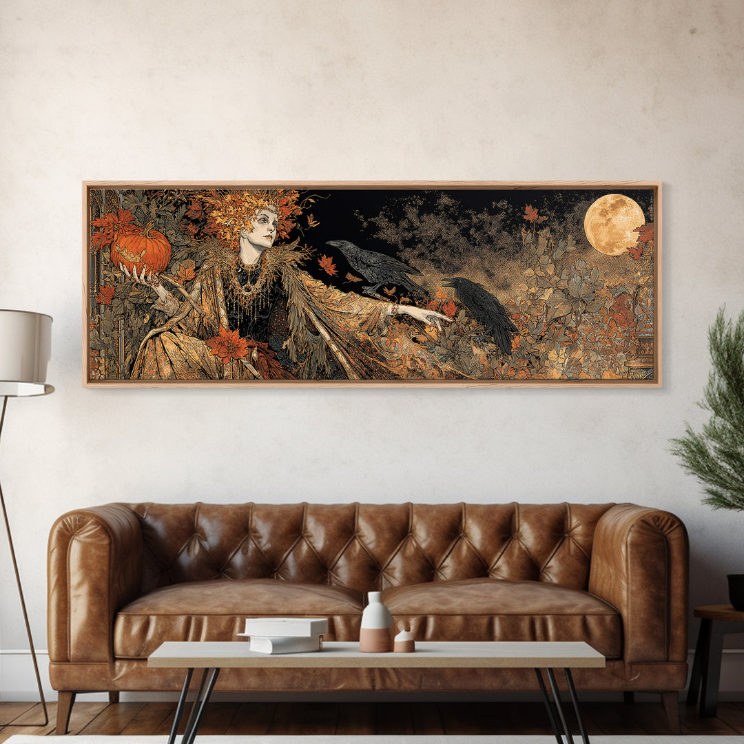 The Personification Of October, Stained Glass Gothic Art, Extra Wide Wall Art, Dark Fantasy Wall Art, Framed Canvas Print