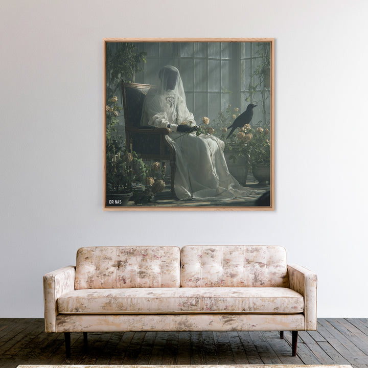 The Invisible Mourner Of Glass House, Victorian Macabre Art, Square Wall Art, Gothic Horror Wall Art, Framed Canvas Print