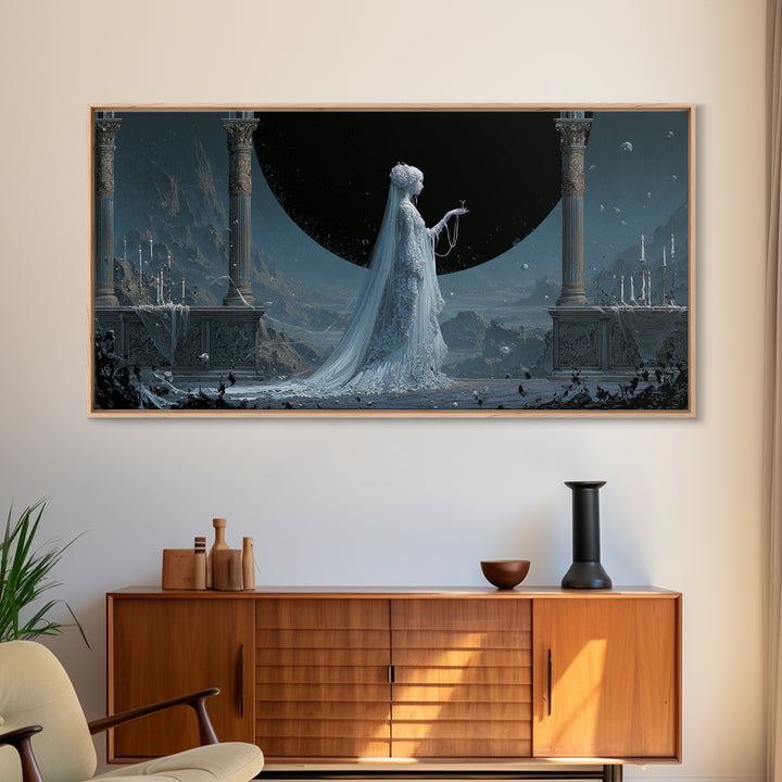 The Bride Of The Abyssal Moon, Apocalyptic Romantic Art, Wide Panoramic Art, Cosmic Horror Art, Canvas Print, Halloween Wall Art