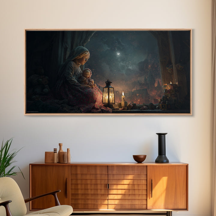 The Child Who Caught A Moon-Spawn, Apocalyptic Romantic Art, Wide Panoramic Art, Macabre Wall Art, Canvas Print, Halloween Wall Art