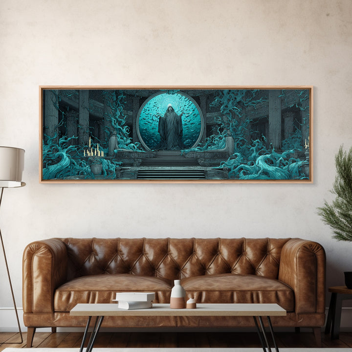 The Oracle Of The Glass Depths, Gothic Storybook Art, Extra Wide Wall Art, Eldritch Wall Decor, Framed Canvas Print, Horror Wall Art