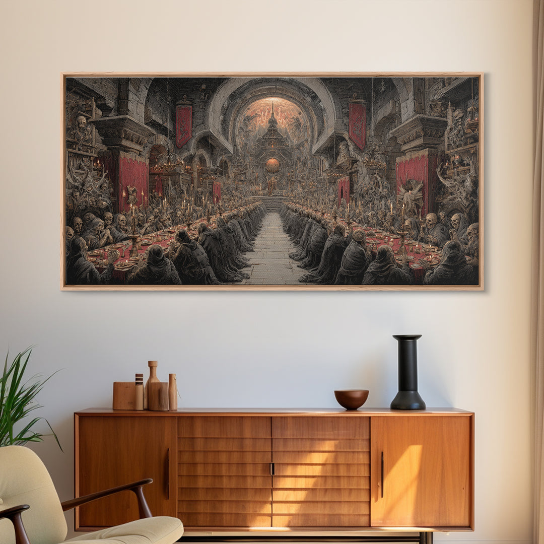 The Feast Of The Pale Cult, Grotesque Carnival Art, Wide Panoramic Art, Macabre Wall Art, Canvas Print, Halloween Wall Art