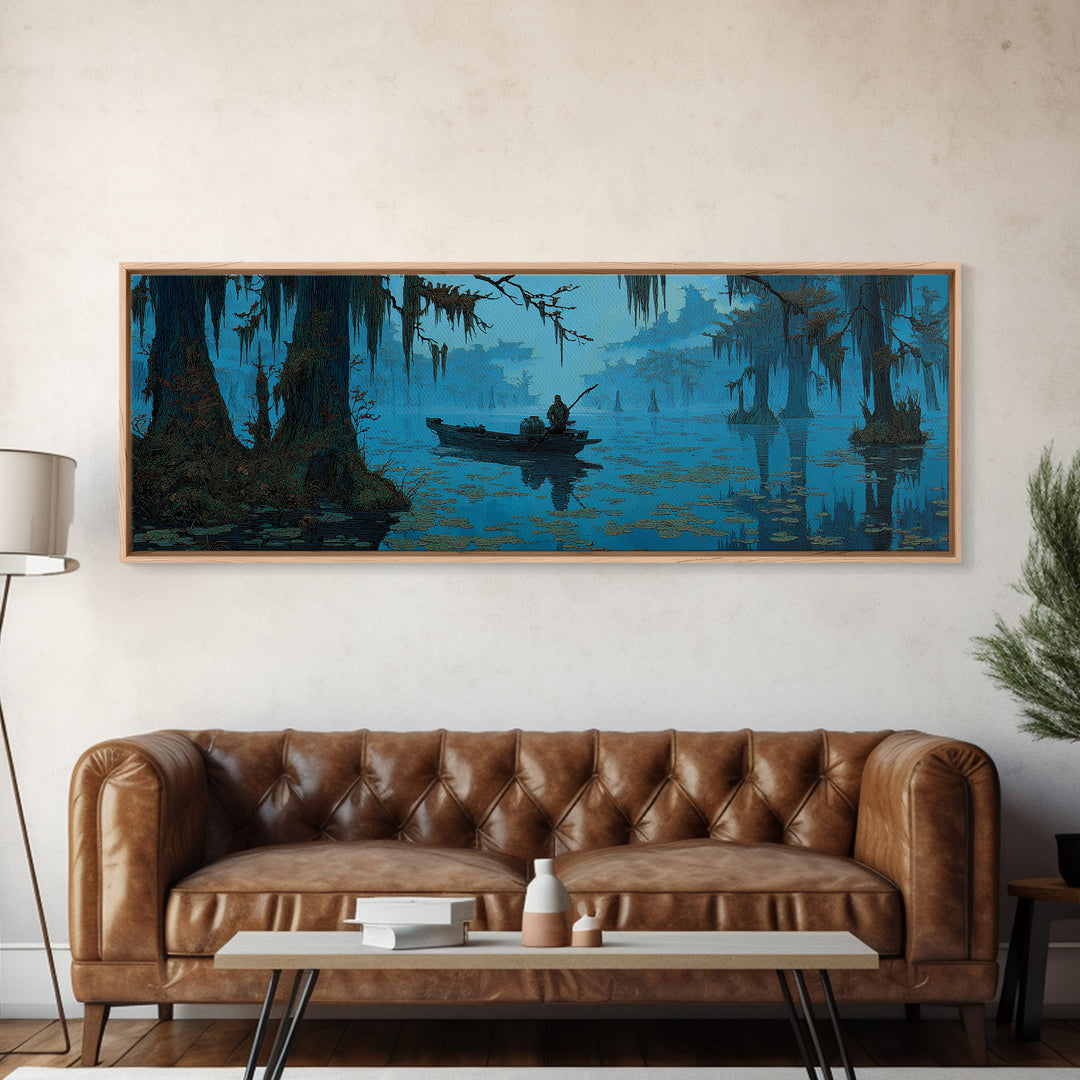 The Ferryman Of The Outer Marsh, Ornate Symbolist Art, Extra Wide Wall Art, Cosmic Horror Art, Canvas Print, Halloween Wall Art