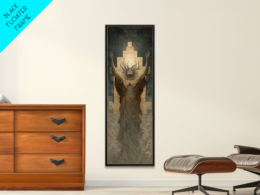 The Crown Of The Tentacled Saint, Gothic Engraving Art, Tall Narrow Wall Art, Eldritch Wall Decor, Framed Canvas Print