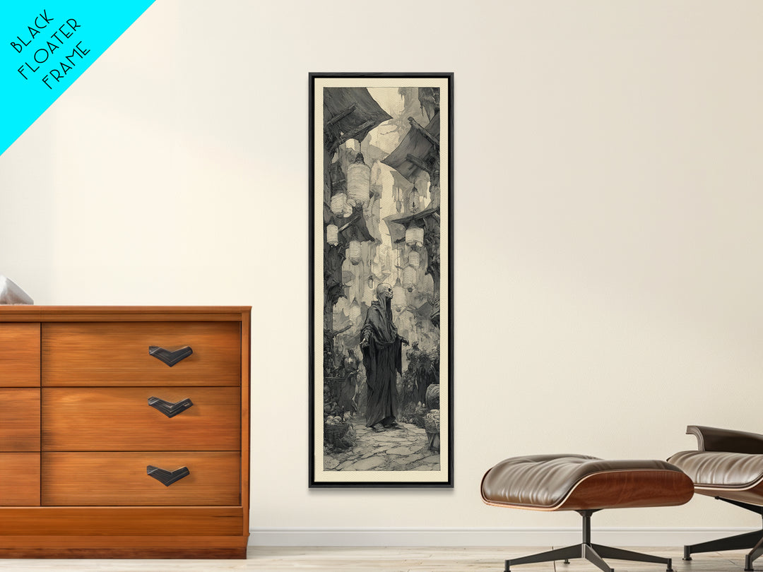 The Lantern Market Beyond The Veil, Expressionist Nightmare Art, Tall Narrow Wall Art, Dark Halloween Decor, Framed Canvas Print