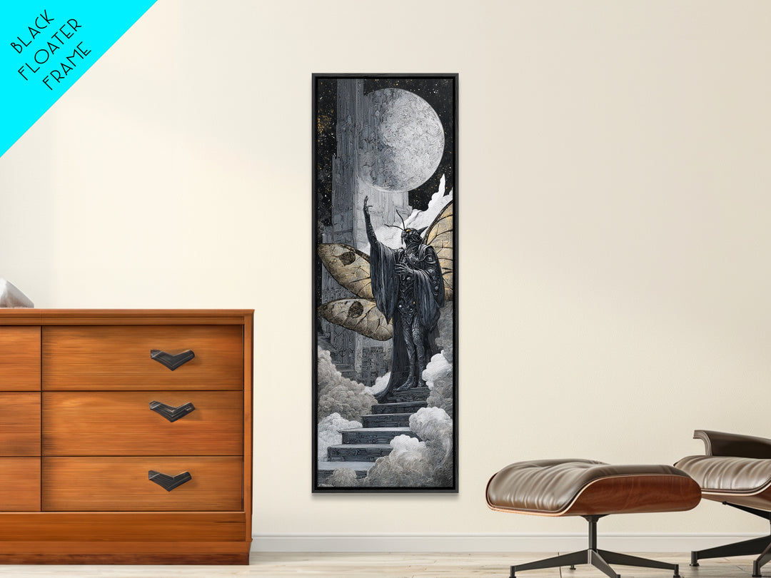 The Moth Prophet Of Kadath, Biomechanical Horror Art, Tall Narrow Wall Art, Cosmic Horror Art, Canvas Print, Halloween Wall Art