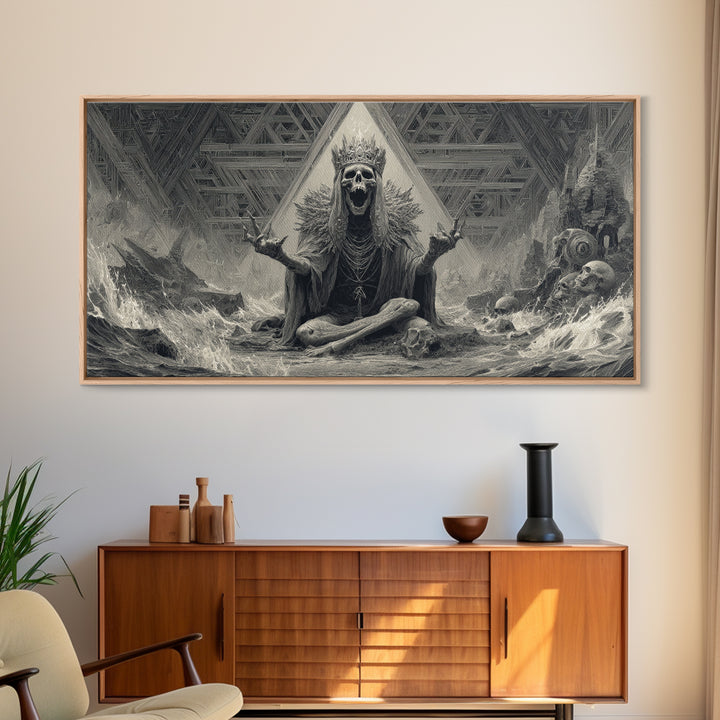 The Salt King Of The Black Shore, Grotesque Carnival Art, Wide Panoramic Art, Dark Halloween Decor, Framed Canvas Print, Horror Wall Art