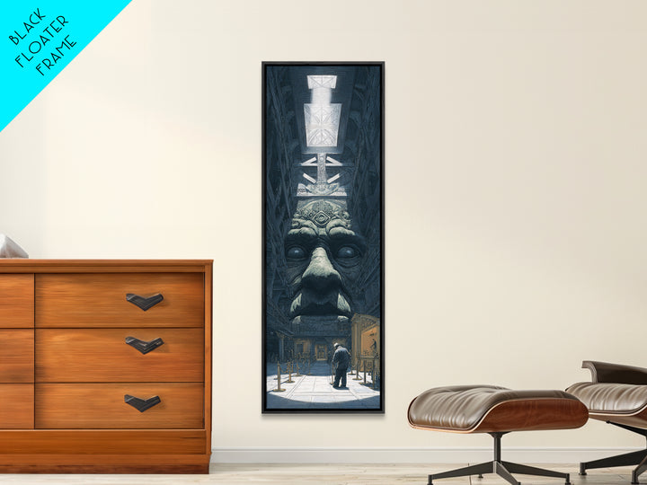 The Custodian Of The Whispering Idol, Gothic Engraving Art, Tall Narrow Wall Art, Eldritch Wall Decor, Framed Canvas Print