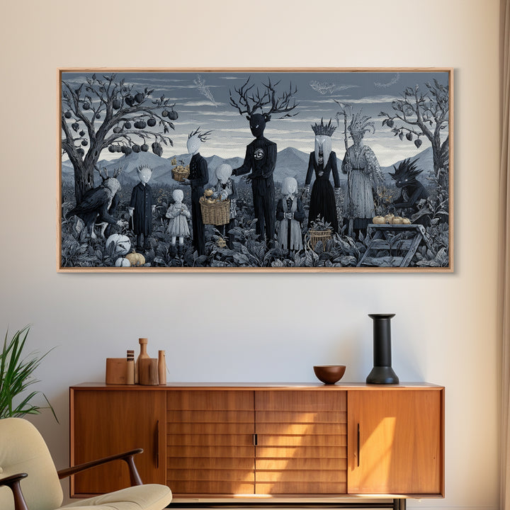 The Children Of The Star Orchard, Symbolist Dream Art, Wide Panoramic Art, Macabre Wall Art, Canvas Print, Halloween Wall Art