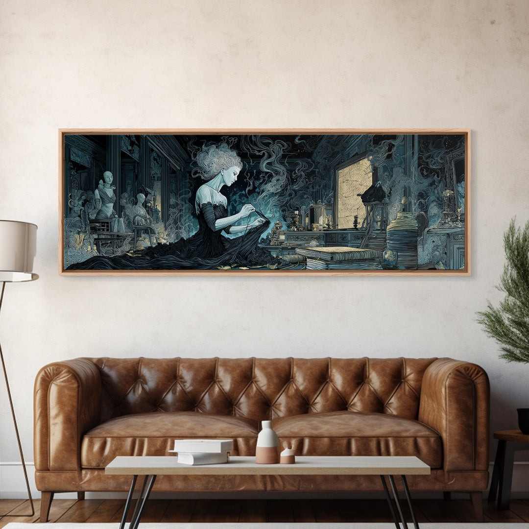 The Seamstress Of Living Nebulae, Expressionist Nightmare Art, Extra Wide Wall Art, Eldritch Wall Decor, Framed Canvas Print