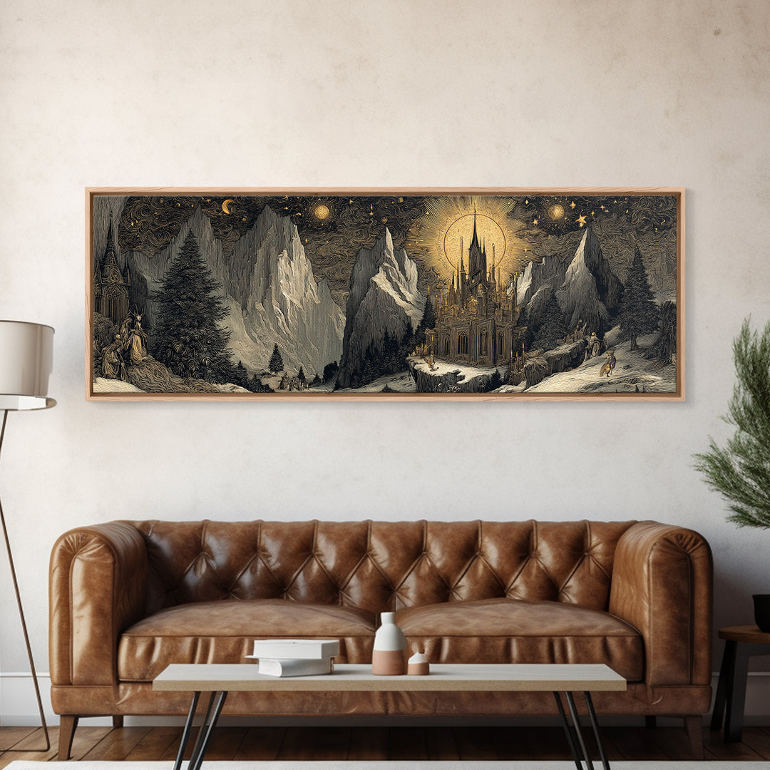 The Candelit Ark Of Forgotten Stars, Gothic Storybook Art, Extra Wide Wall Art, Macabre Wall Art, Canvas Print, Halloween Wall Art