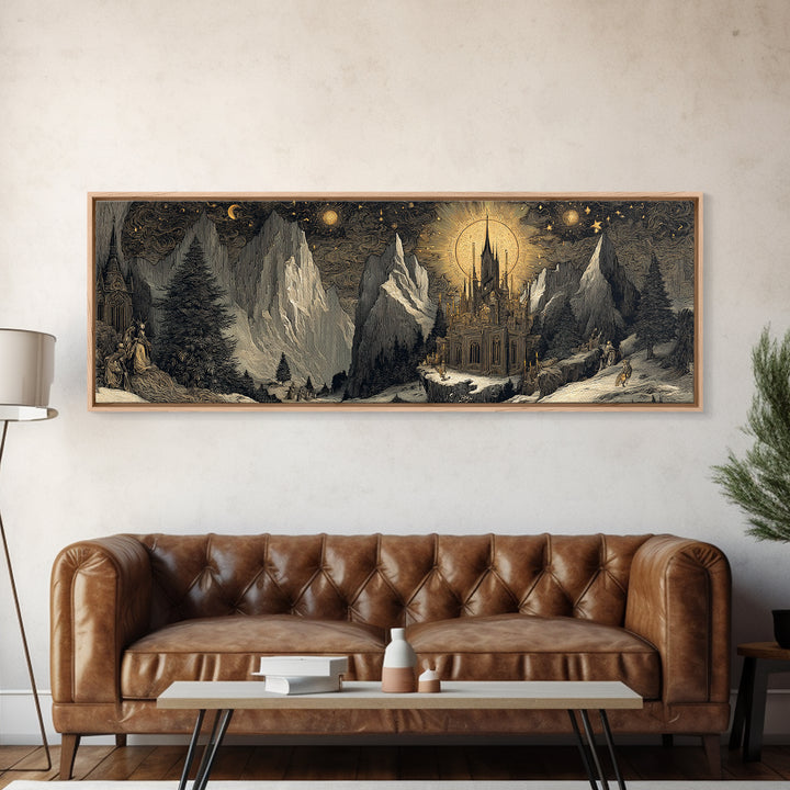 The Candelit Ark Of Forgotten Stars, Gothic Storybook Art, Extra Wide Wall Art, Macabre Wall Art, Canvas Print, Halloween Wall Art