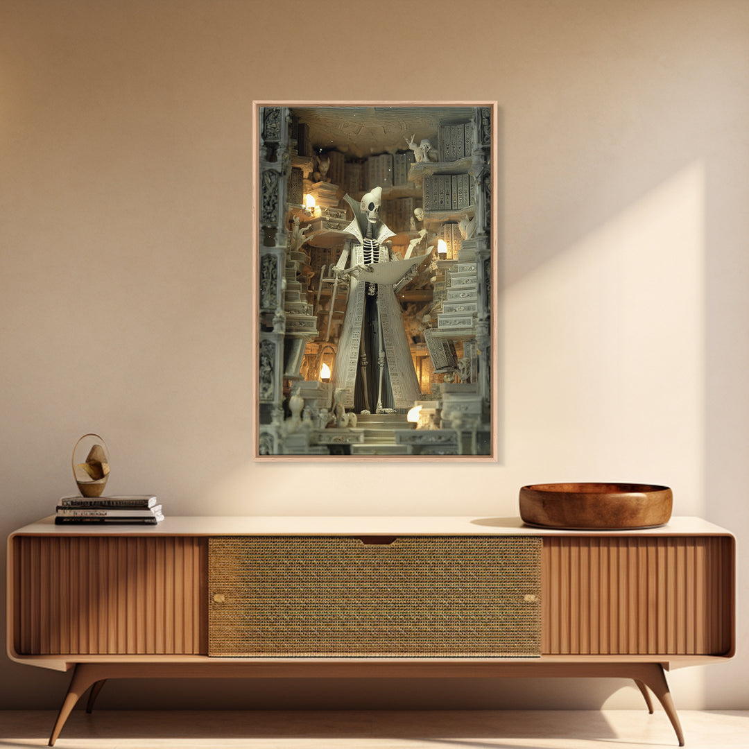 The Archivist Of Dreaming Bones, Stained Glass Gothic Art, Vertical Wall Art, Lovecraftian Horror Art, Framed Canvas Print