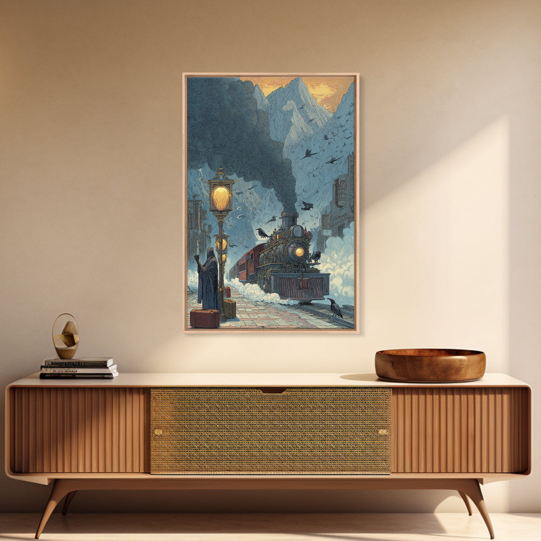 The Phantom Train To Kadath, Ornate Symbolist Art, Vertical Wall Art, Cosmic Horror Art, Canvas Print, Halloween Wall Art