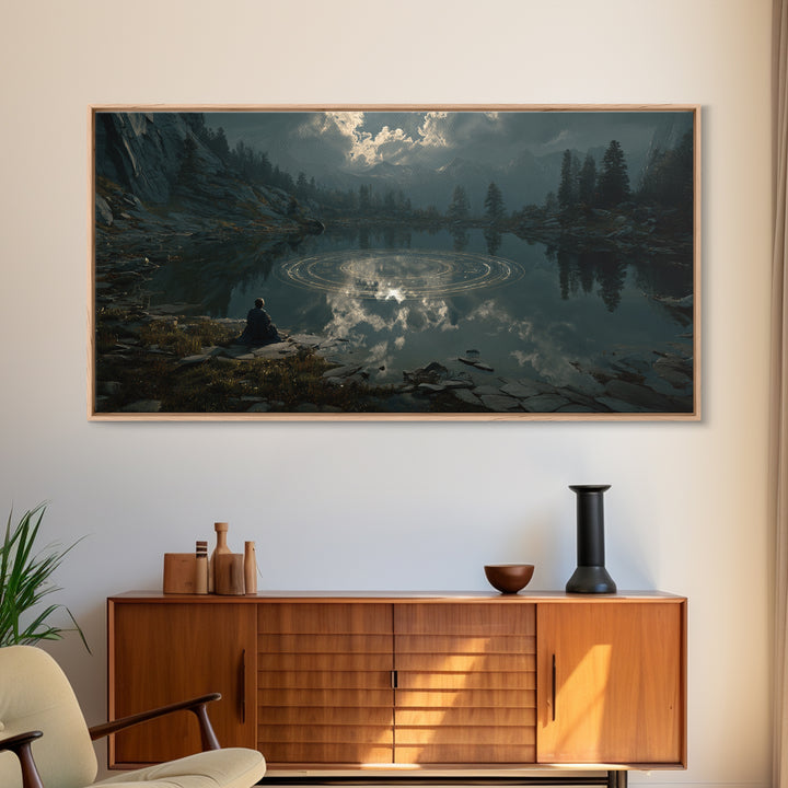 The Mirror Lake Of Lost Constellations, Grotesque Carnival Art, Wide Panoramic Art, Cosmic Horror Art, Canvas Print, Halloween Wall Art
