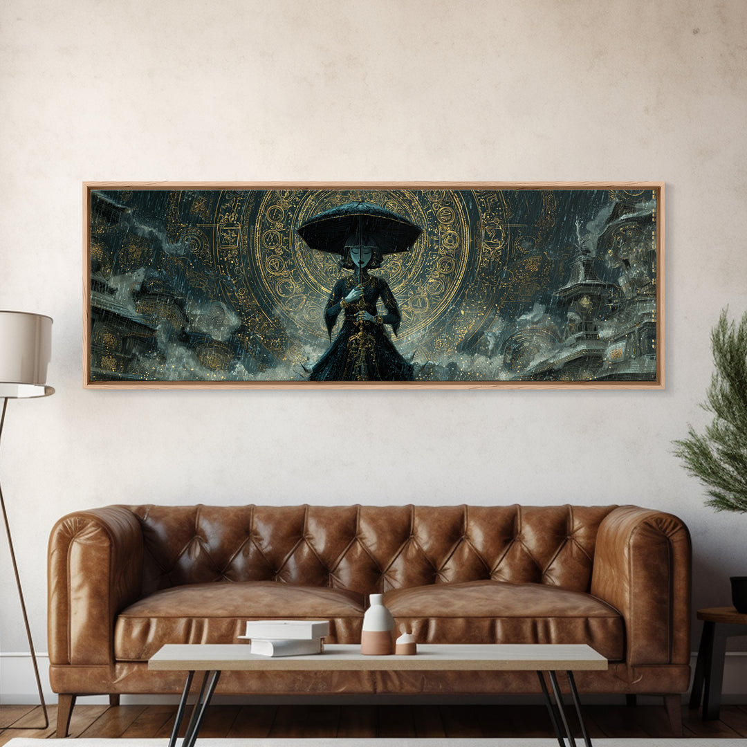 The Umbrella Of The Outer Rain, Ornate Symbolist Art, Extra Wide Wall Art, Eldritch Wall Decor, Framed Canvas Print