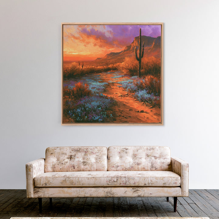 Desert Wildflowers After Spring Rain Framed Canvas Print, Desert Art, Nature Wall Art, Southwestern Decor, Fine Art, Desert, DES-1x1-100